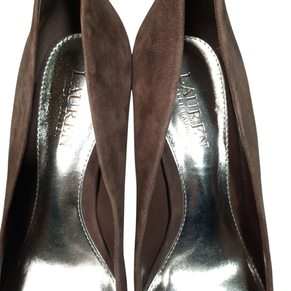 Lauren Ralph Lauren Hala Block Heel Pump Brown Suede SZ 8.5B